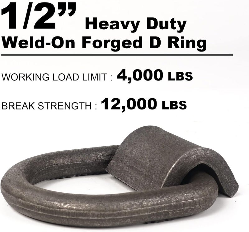 AYMMIC 1/2" Heavy Duty Weld-On Forged D Ring with Welding Clips - 12 Pack - Image 2