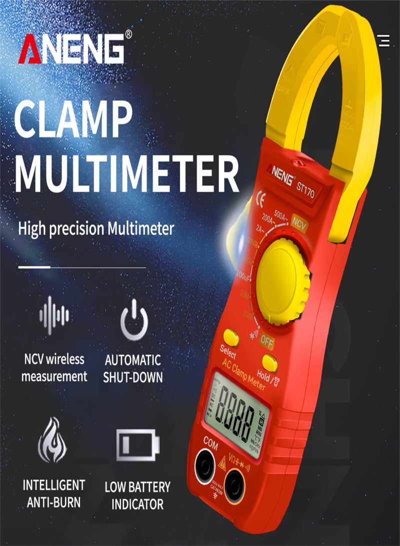ANENG ST170 Smart Clamp Meter 1999 Counts Auto-ranging Digital Multimeter LCD Screen AC DC Voltage AC Current Tester LED Flashlight NCV Induction Voltage Meter Resistance Capacitance Diode Testing - Image 5