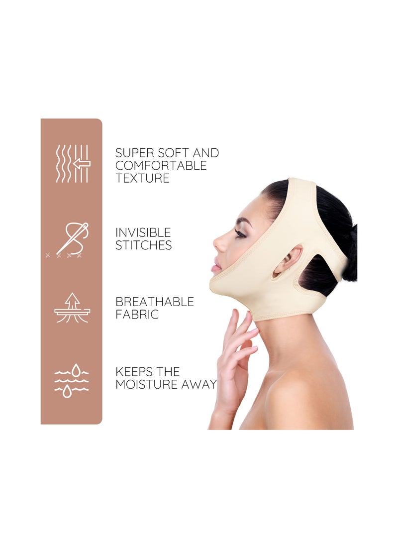 SOLARAE Neck and Chin Compression Strap Bandage, Face Slimming Double Chin Wrap (Medium, Beige) for Enhanced Contour and Support. - Image 2