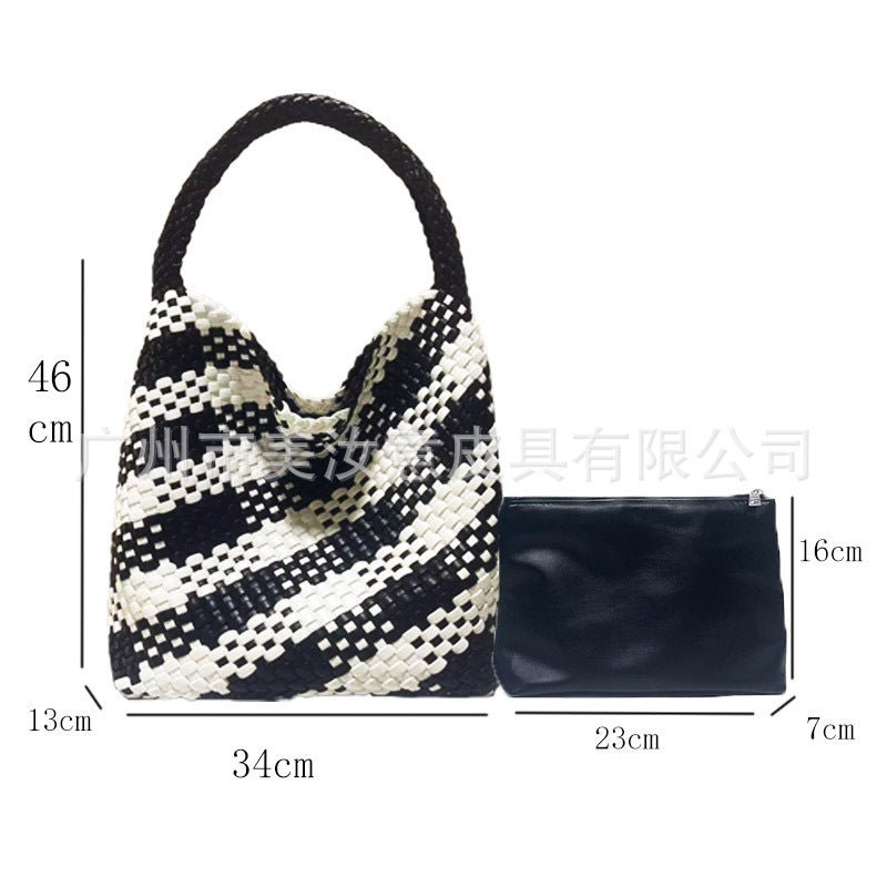 All-Match New Large Capacity Tote Bag Women'S Bag Handmade Woven Bag Women'S Color Matching Women'S Bag Shoulder Bag Woven Tote Bag - Image 4