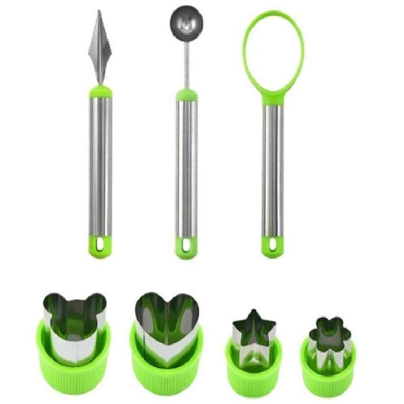 STORE77® DIY 7Pcs Vegetable, Fruit Cutter Shaper Scoop Mold Set, Watermelon Baller/Carving Knife/Baking/Cooking/FruitSalad/Platter/Dessert/CookieCutter/Cake/Ice Cream/Food Decoration Kitchen CraftTool - Image 1