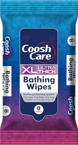 CooshCare مناديل استحمام كوشكير XL سميكة للغاية - 8 قطع | بدون شطف، مضادة للحساسية، متوازنة الحموضة، قابلة للتسخين في الميكروويف، مناديل تنظيف خالية من الكحول للبالغين، كبار السن، السفر، التخييم - Image 1