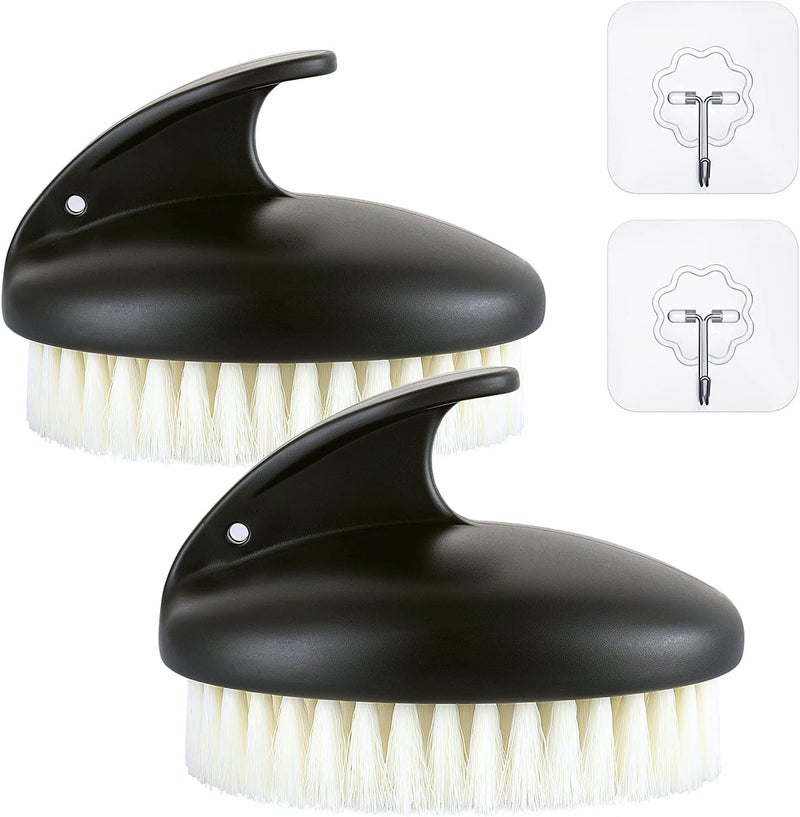 Dry Brushing Body Exfoliating Brush, Anti Slip Body Scrubber for Shower, Never Mold Shower Body Cleaning Brush for Deep Cleansing & Soften Skin, Improve Circulation (Black-2 Pack)