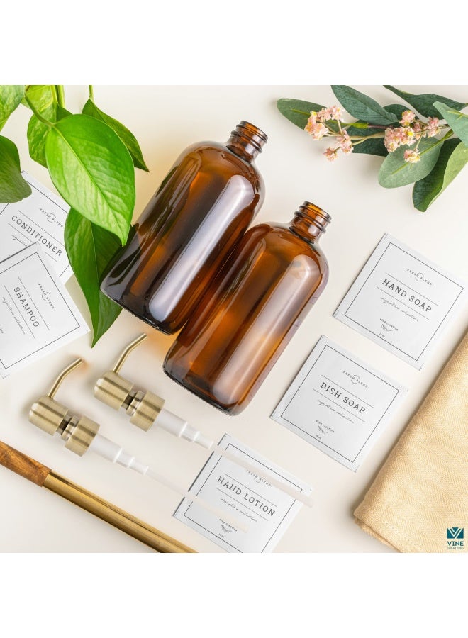 Vine Creations Amber Glass Soap Dispenser 2 Pack Kitchen Soap Dispenser Set with Stainless Steel Pump 16 oz Dish Soap and Hand Soap Dispensers for Bathroom with Waterproof Labels - Image 5