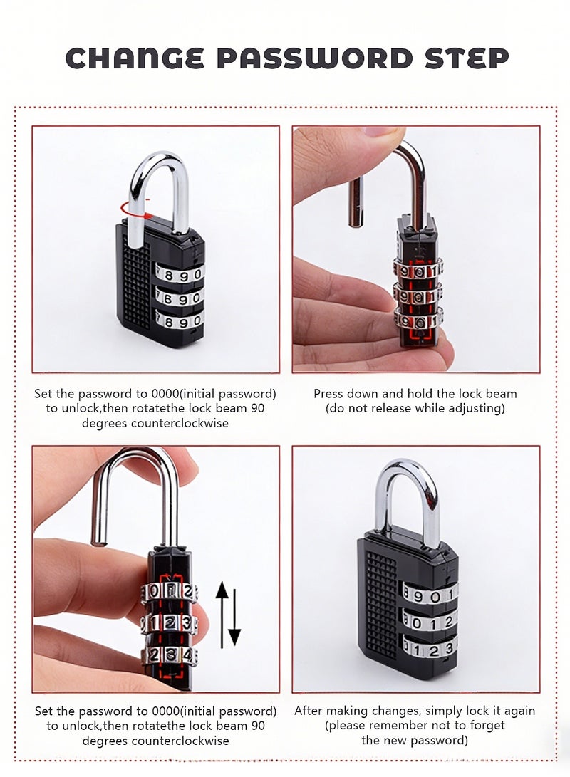 طقم 6 أقفال كود، زوجين من كل حجم كبير وسط وصغير، قفل شنط، قفل خارجي مقاوم للمية بثلاث أرقام - Image 4