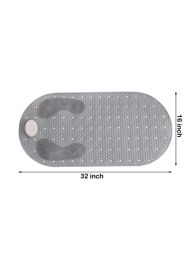 Shower Foot Scrubber Mat with Natural Pumice Stone, Oval Anti Slip Bathtub Mat Massager with Suction Cups Drain Holes, Non-slip Exfoliating Feet Scrub Massage Bath Tub Mat, 32 X 16 inch