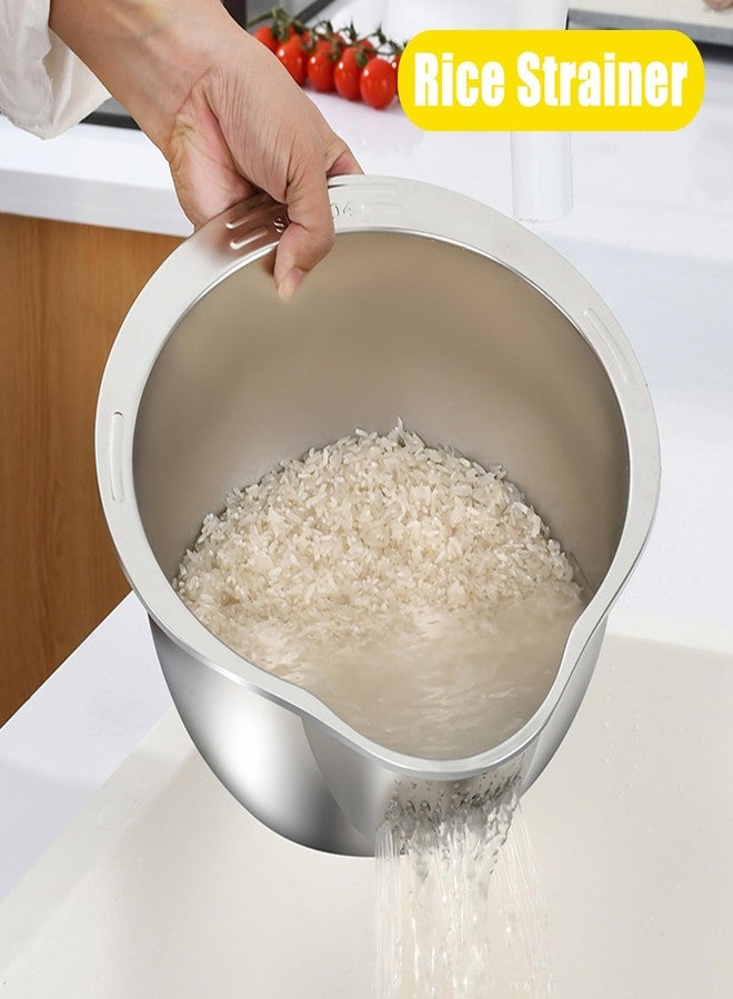 DOPMEP Rice Washer Strainer Bowl with Slicer Cuts, Stainless Steel Quinoa Washing Bowl Versatile Side Drainers Colander for Cleaning Rinsing Fruits, Vegetables, and Beans - Multifunctional Drain Basket - Image 3