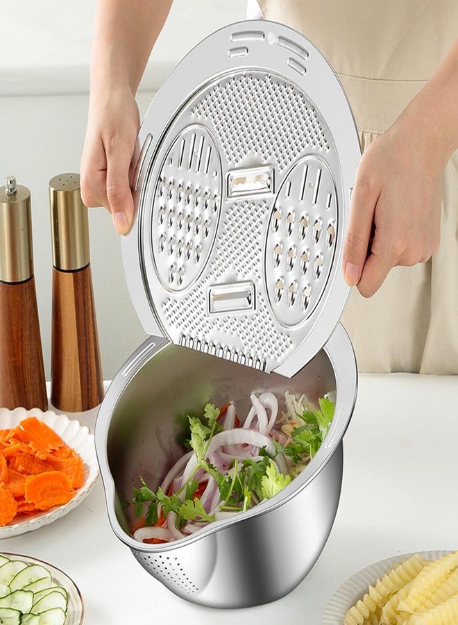 DOPMEP Rice Washer Strainer Bowl with Slicer Cuts, Stainless Steel Quinoa Washing Bowl Versatile Side Drainers Colander for Cleaning Rinsing Fruits, Vegetables, and Beans - Multifunctional Drain Basket - Image 4