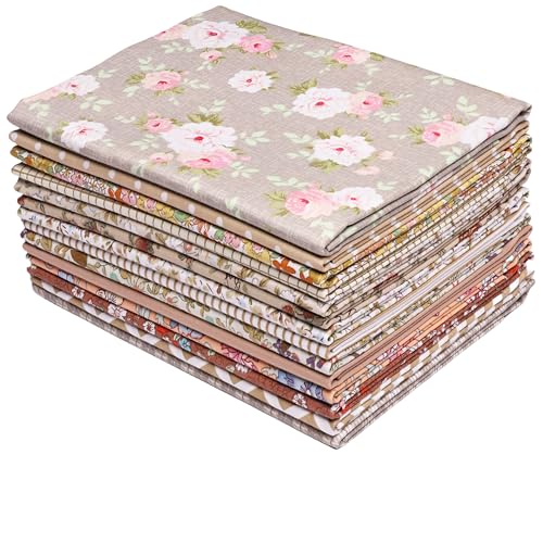 Hanjunzhao 14 Fat Quarters Bundles 18x22 inch - Pre-Cut Cotton Quilting Fabric Squares -Floral Print Quarter Yard Fabric - for Sewing, Quilting, Patchwork, and DIY Crafts - Coffee Series - Image 1