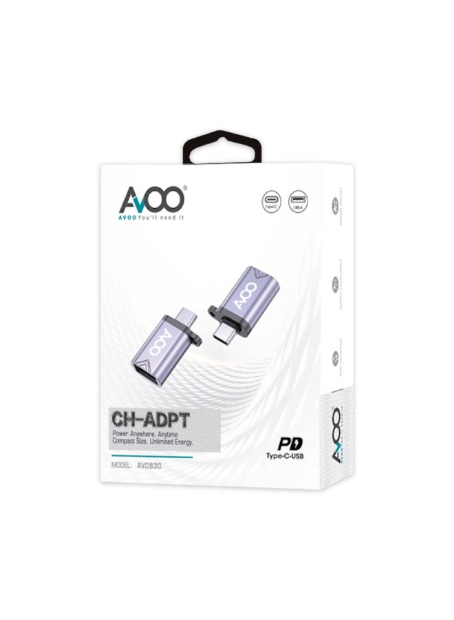 أفو محول AVOO من Type-C إلى USB-A – سرعة نقل بيانات 5 جيجابت/ثانية، شحن سريع PD، تصميم معدني  متين، متوافق مع جميع الأجهزة - Image 2