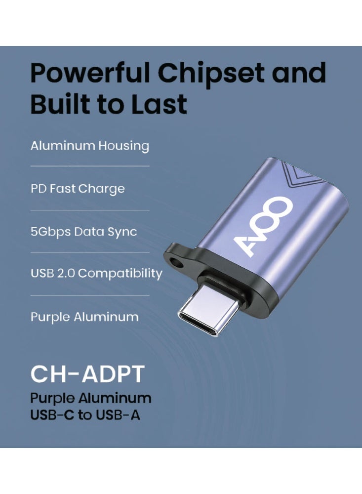 أفو محول AVOO من Type-C إلى USB-A – سرعة نقل بيانات 5 جيجابت/ثانية، شحن سريع PD، تصميم معدني  متين، متوافق مع جميع الأجهزة - Image 3