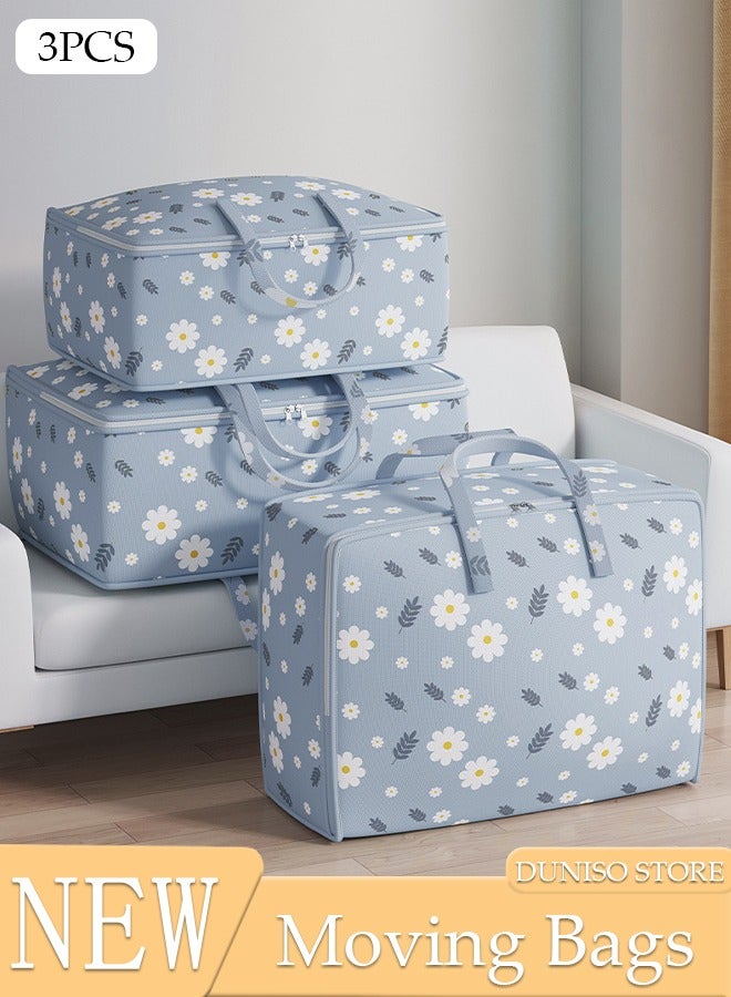DUNISO 3 Pack Large Clothes Storage Bags, Moving Bags, Foldable Storage Bags for Organizing Bedroom, Closet, Clothing, Comforter, Sweater, Organization and Storage with Zip and Handle  - Image 1