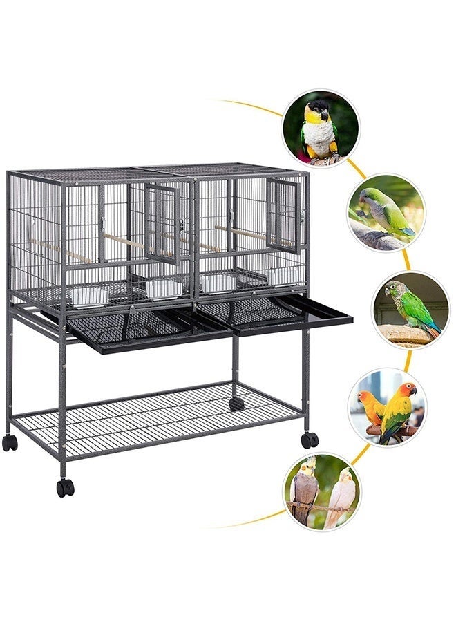 WALALLA Stackable Divided Breeder Breeding Parakeet Bird Cage for Canaries Cockatiels Lovebirds Finches Budgies Small Parrots with Rolling Stand, L95*W45*H104cm, Black - Image 3