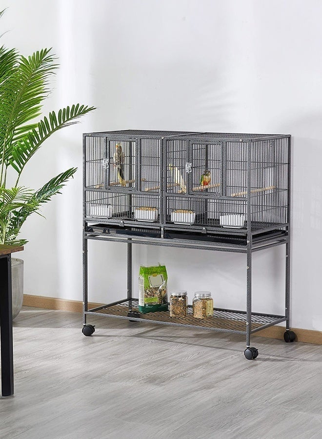 WALALLA Stackable Divided Breeder Breeding Parakeet Bird Cage for Canaries Cockatiels Lovebirds Finches Budgies Small Parrots with Rolling Stand, L95*W45*H104cm, Black - Image 2