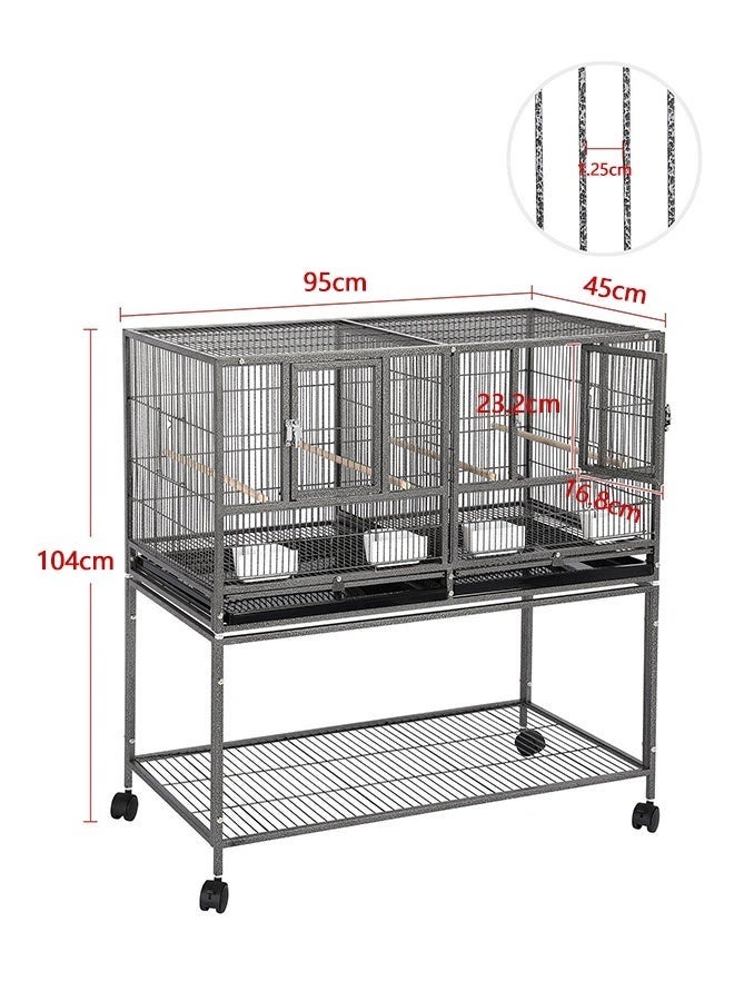 WALALLA Stackable Divided Breeder Breeding Parakeet Bird Cage for Canaries Cockatiels Lovebirds Finches Budgies Small Parrots with Rolling Stand, L95*W45*H104cm, Black - Image 4