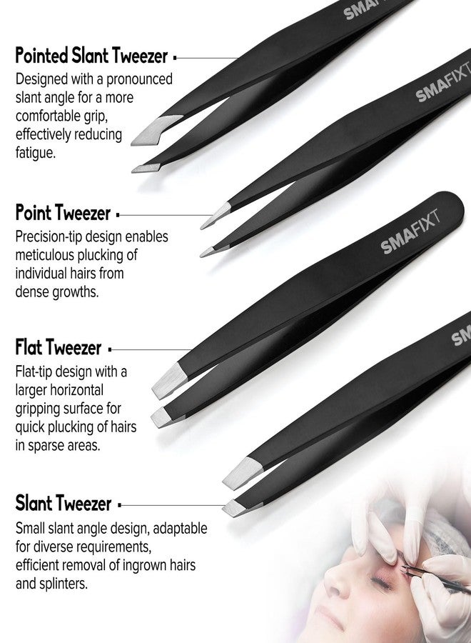 Smafixt Tweezers Set for Women and Men, Precision Stainless Steel Eyebrow & Facial Hair Tweezers for Ingrown Hair and Splinter Removal, with Travel Case - Image 3