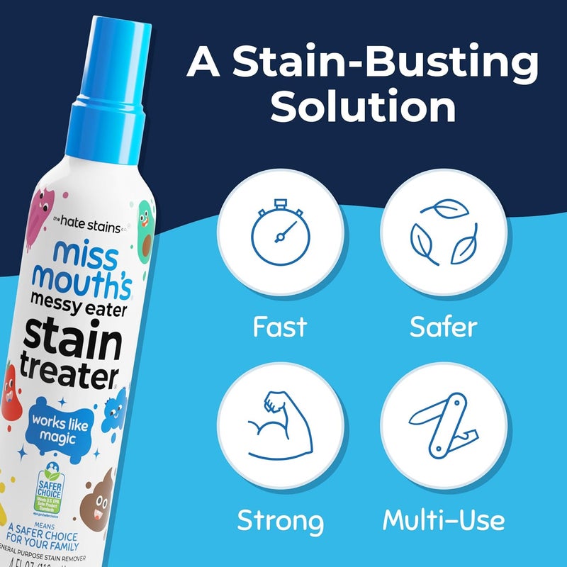 شركة ميس ماوث لهيت ستينز. مزيل البقع للملابس - رذاذ مزيل البقع غير سام للغسيل للأطفال والرضع - منظف الأكل القذر للملابس والأقمشة والسجاد 120 مل، 4 أونصة بخاخ - Image 4