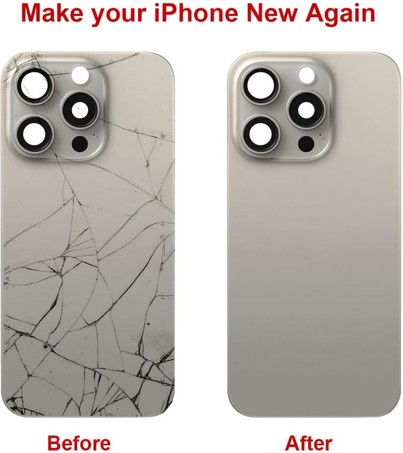 Perzework Rear Back Glass Replacement for iPhone 15 Pro 6.1-inches + Pre-Installed Plate and Camera Frame + Reparing Toolkit (Natural Titanium) - Image 5