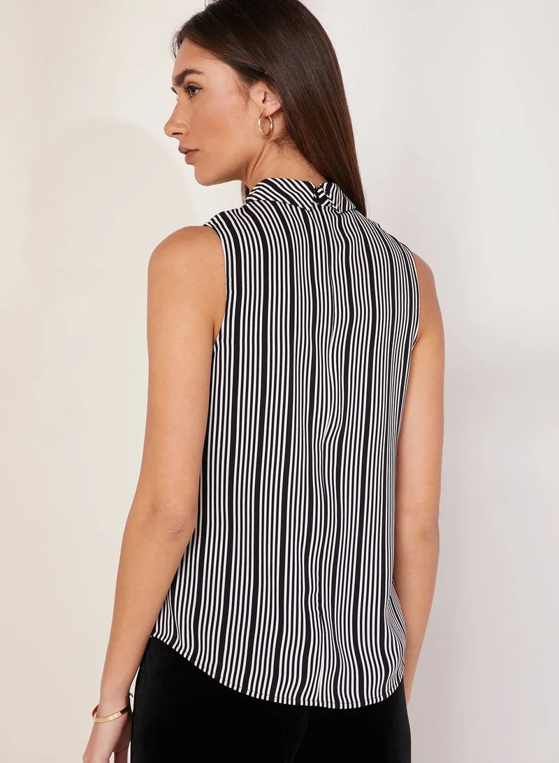 Karen Millen Striped High Neck Sleeveless Top