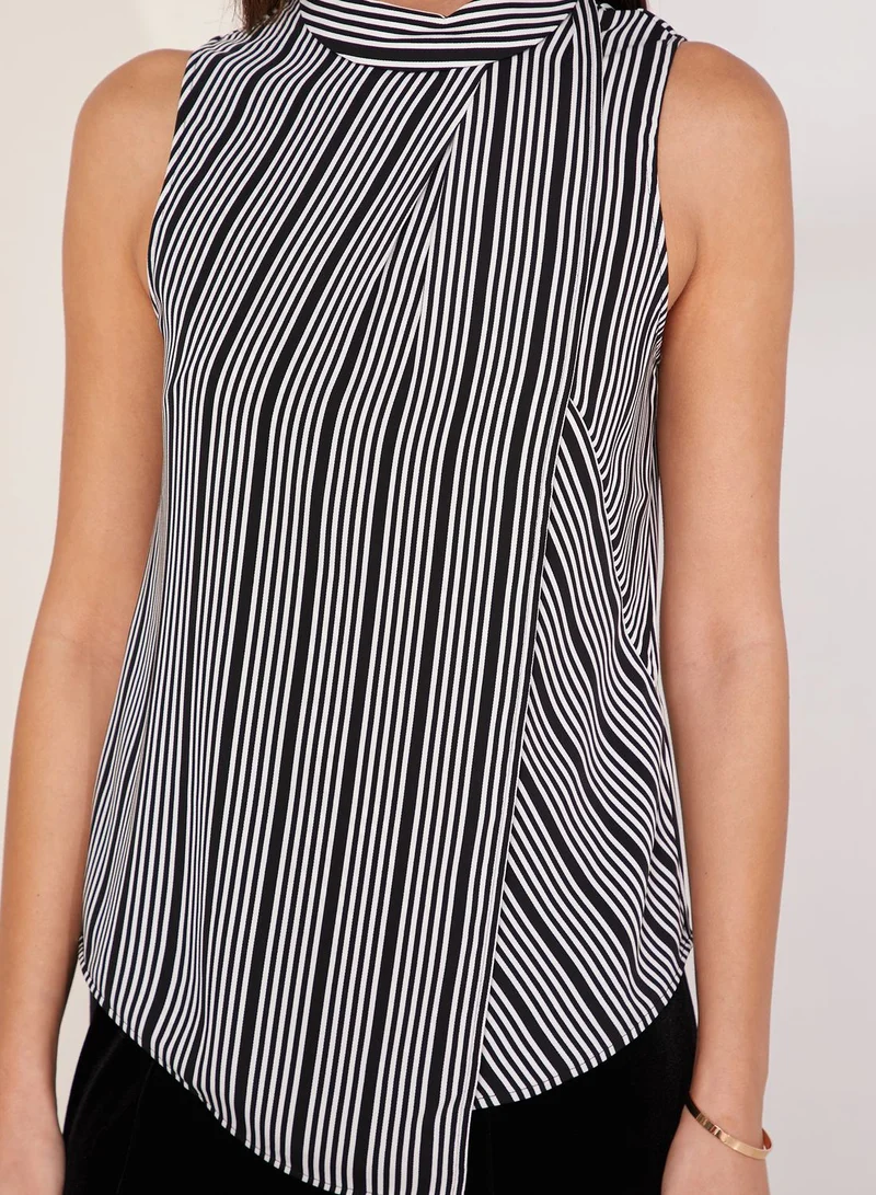 Karen Millen Striped High Neck Sleeveless Top