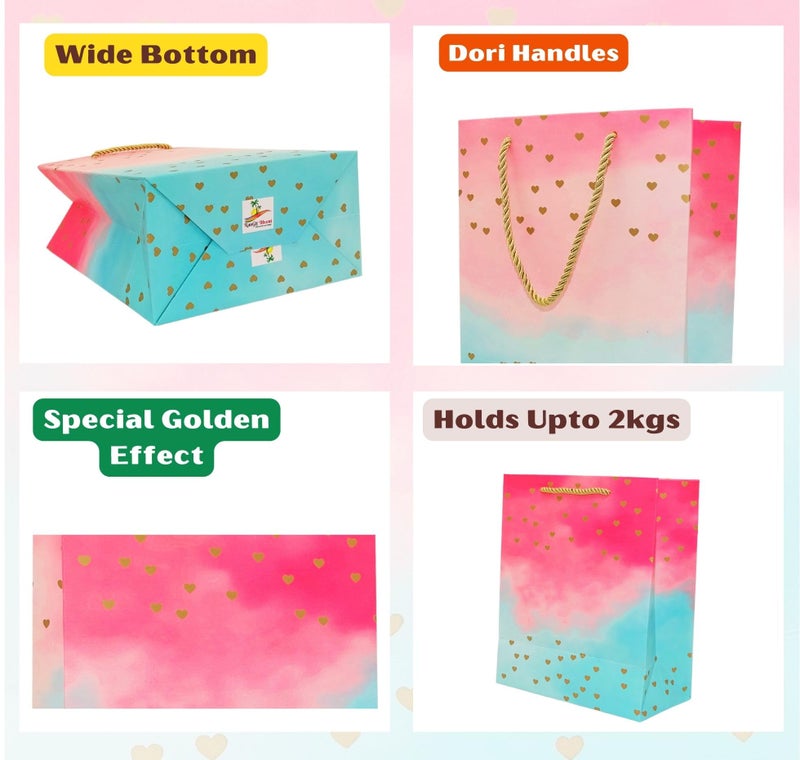 RanGit Bhumi Premium Gift Paper Bags for Return Gifts, 5pcs Small Carry Bags for Gifting, Paper Bags, Party favor Goodie Bags, Gifting Covers - Ombre Hearts, Multicolor (5) - Image 3