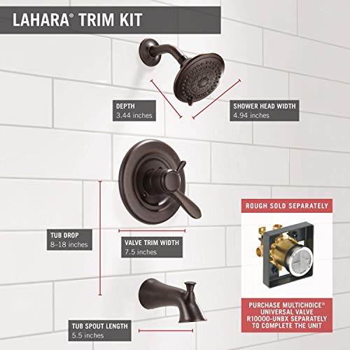 Delta Faucet Lahara 17 Series Dual-Function Tub and Shower Trim Kit with 5-Spray Touch-Clean Shower Head, Venetian Bronze T17438-RB (Valve Not Included) - Image 3