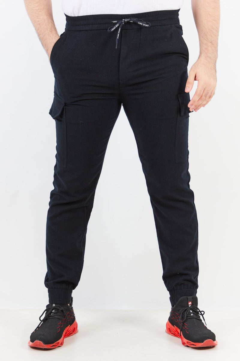 Jack Jones Men Sportswear Fit Solid Drawstring Cargo Jogger, Black  - Image 1