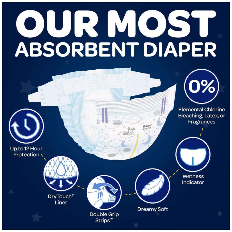 HUGGIES حفاضات هاجيز أوفرنايت، الحجم 5 (27+ رطل)، 18 قطعة، حفاضات ليلية، عبوة كبيرة (قد يختلف التغليف) - Image 2