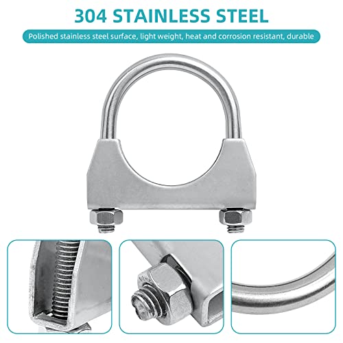 PALOZO 15 Exhaust U Clamp with Saddle Flange for Exhaust Tail Pipe 112 Inch Stainless Steel Muffler UBolt Clamps Pack of 2 - Image 5