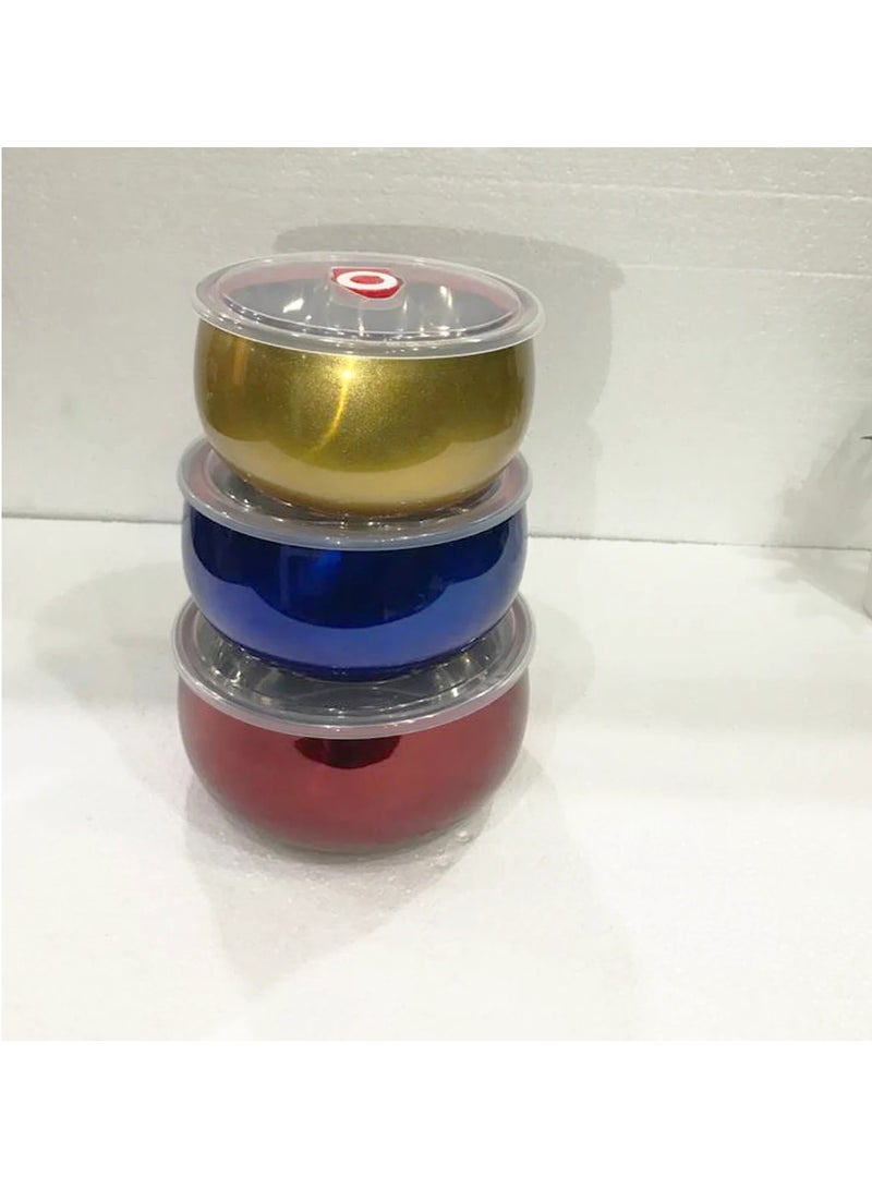 علب ثلاجة من الستانلس ستيل بغطاء بلاستيك – متعدد الألوان (طقم 3 قطع) - Image 3