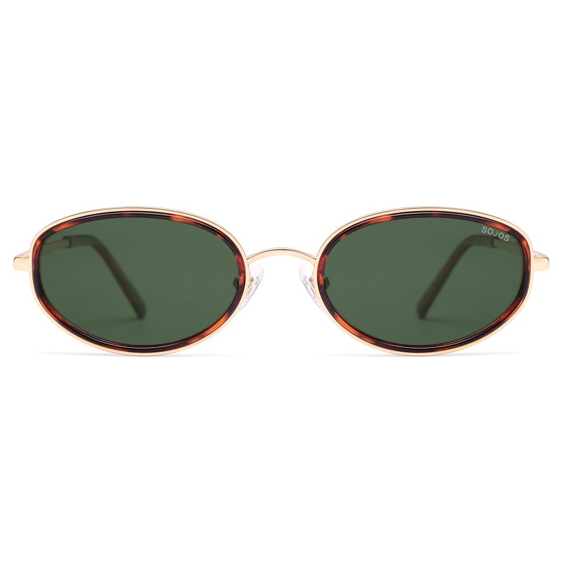 SOJOS Trendy Oval Polarized Sunglasses for Women Men, 80s 90s Chic Retro Vintage Sunnies SJ1248, Brown Tortoise/Green - Image 2