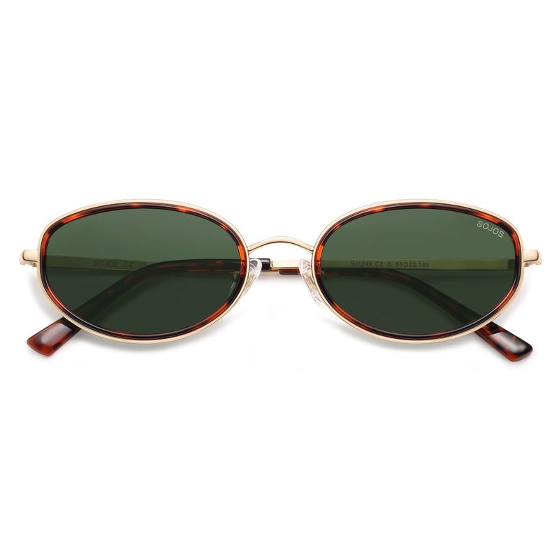 SOJOS Trendy Oval Polarized Sunglasses for Women Men, 80s 90s Chic Retro Vintage Sunnies SJ1248, Brown Tortoise/Green - Image 1