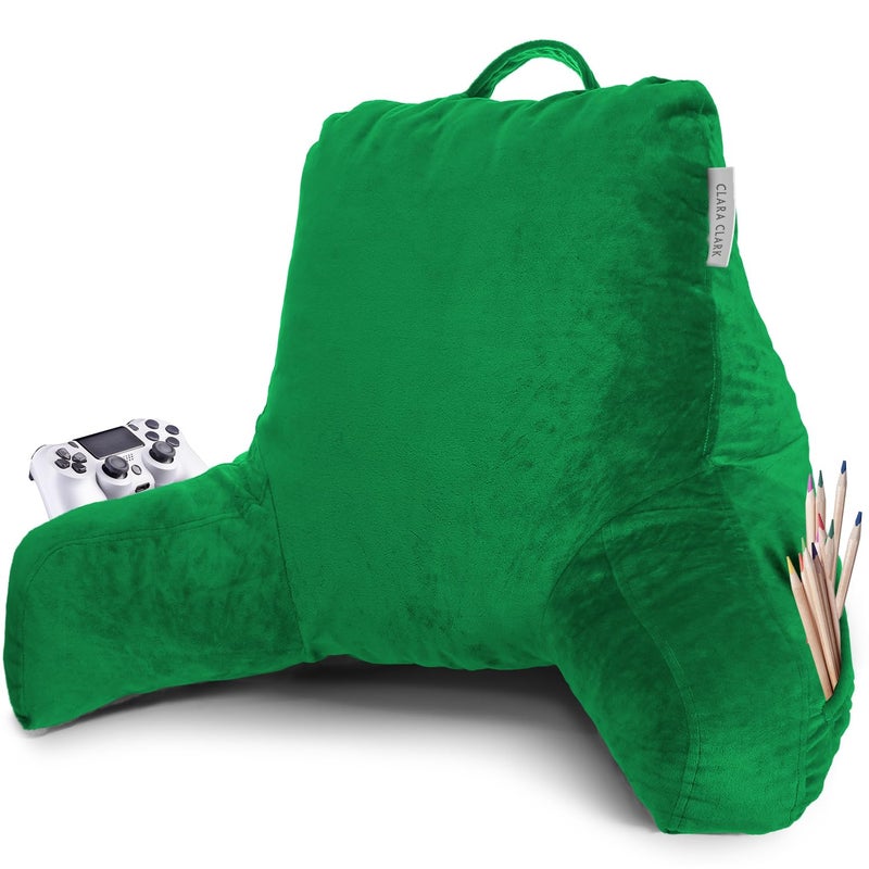 Clara Clark Reading Pillow for Kids  Small Back Pillow for Sitting Up in Bed  Memory Foam Back Support Pillow  Reading Pillows for Sitting in Bed  Green Gaming Pillow for Bed with Arms and Pockets - Image 4
