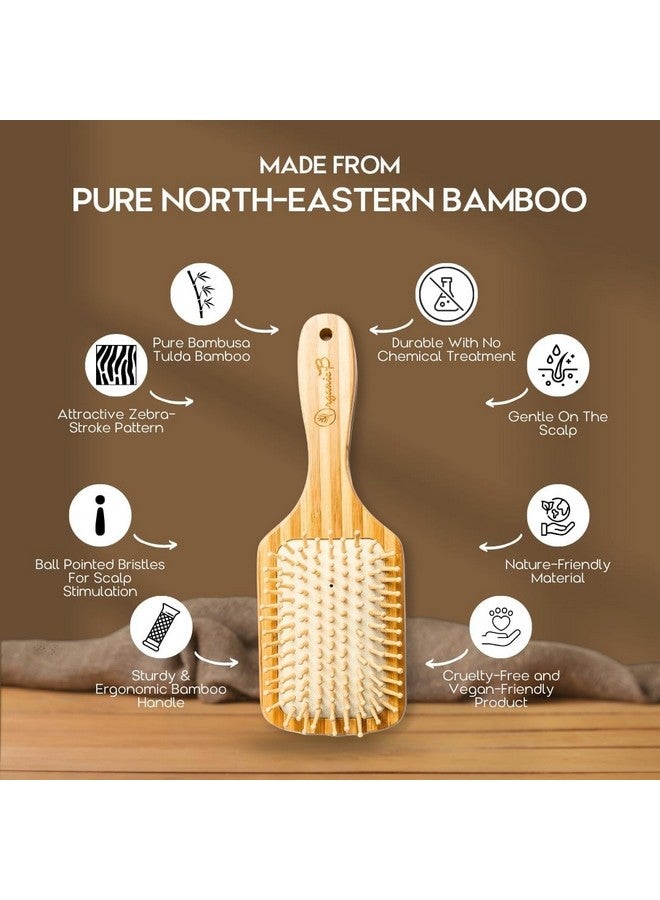 Organic B Rectangular Paddle Hairbrush |Bamboo |Stripped | Large - Image 3