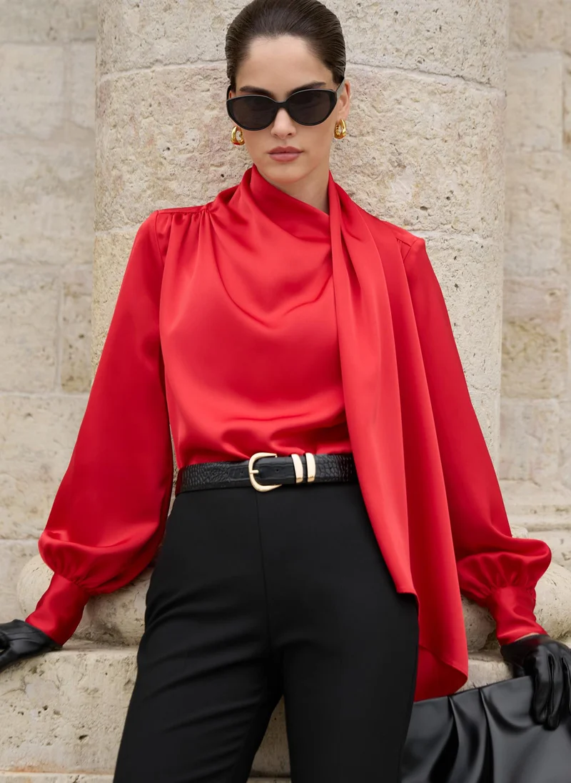 Lichi Blouse with decorative scarf in flowing fabric