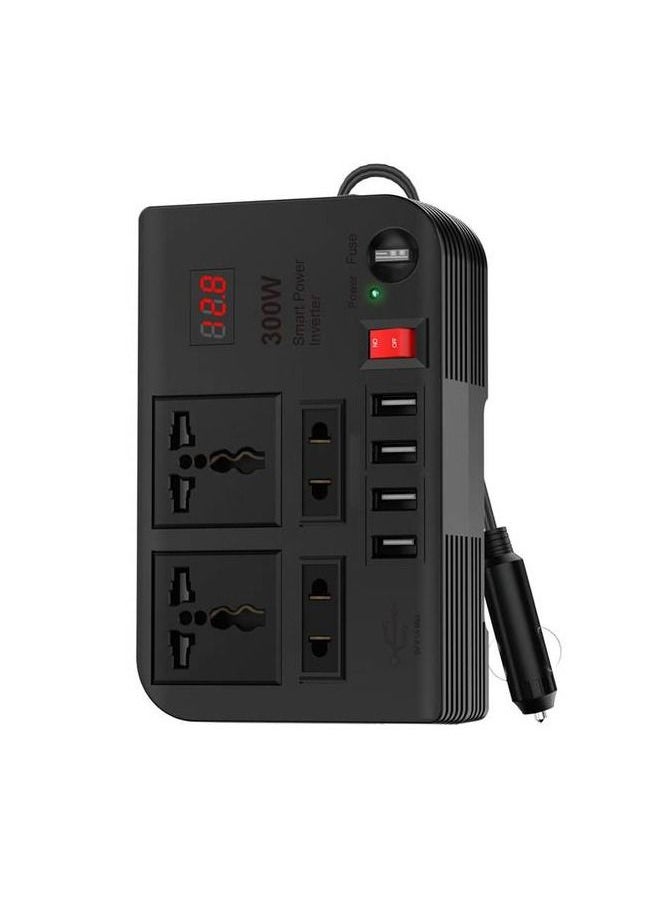 Green - Spark 3 Car Power Inverter 300W With Four USB And Mutiple Socket High Voltage Protection Overload Protection - Image 1