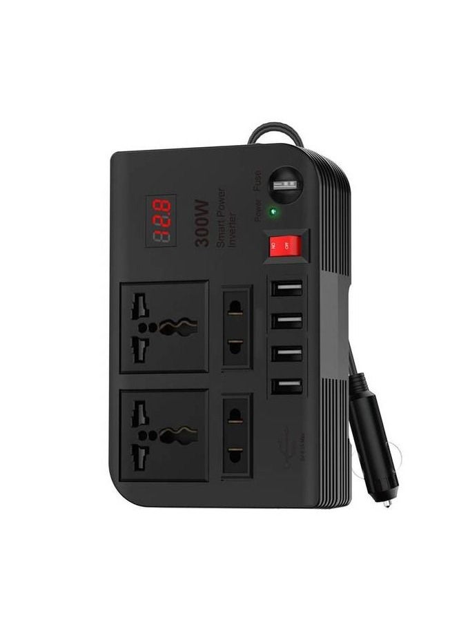 Green - Spark 3 Car Power Inverter 300W With Four USB And Mutiple Socket High Voltage Protection Overload Protection - Image 1
