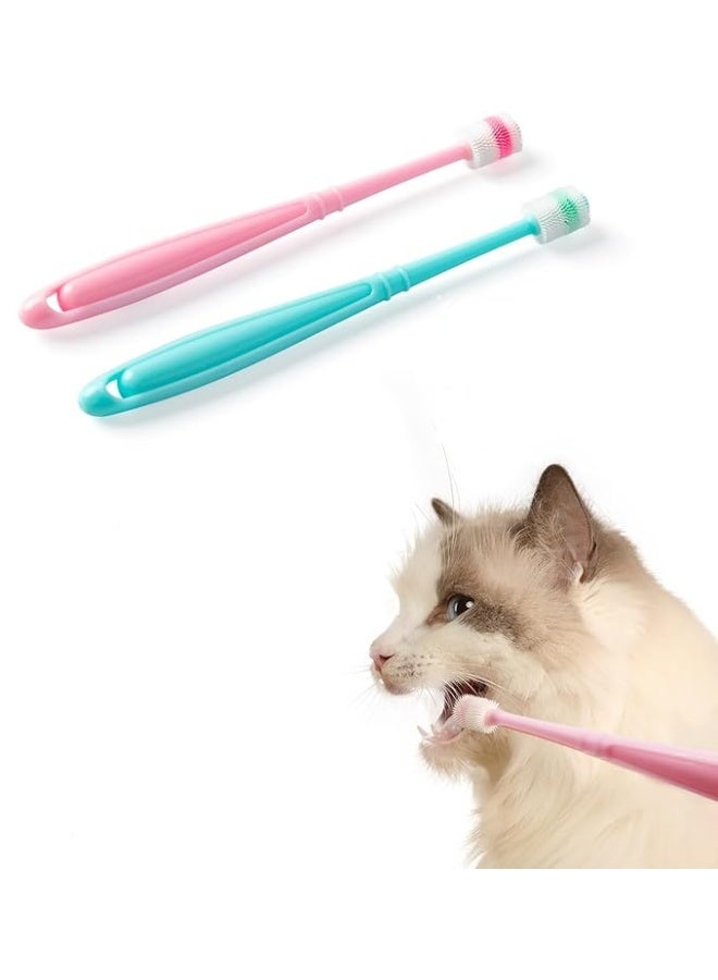 Small Dog  Cat Toothbrush 360 Degree Soft Silicone, Cat Dental Care, Toothbrush Holder, Easy to Handle, Independent Packaging, Extra Suction Cup, Light BlueLight Pink 2PCS - Image 1