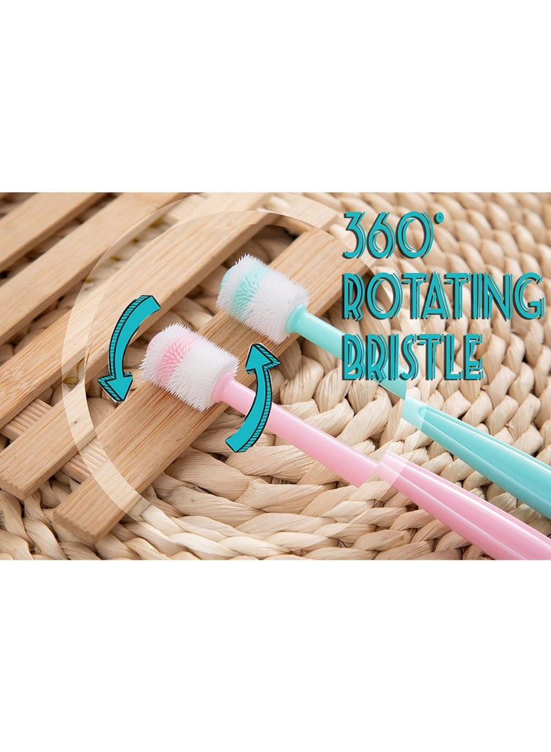 Small Dog  Cat Toothbrush 360 Degree Soft Silicone, Cat Dental Care, Toothbrush Holder, Easy to Handle, Independent Packaging, Extra Suction Cup, Light BlueLight Pink 2PCS - Image 2