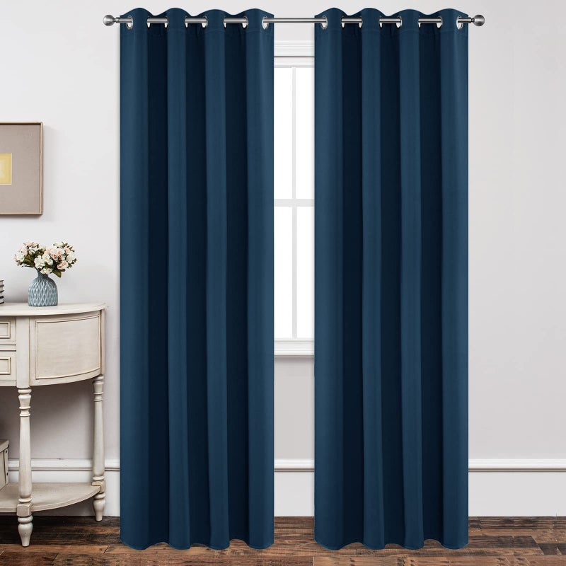 Joydeco Blackout Curtains 90 inch Long 2 Panels Set Thermal Insulated Long Curtains  Drapes 2 Burg Room Darkening Grommet Drapes for Bedroom Living Room Windows W52 x L90 Inch Navy Blue