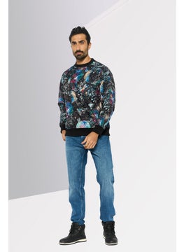 EMPORIO ARMANI Men Crew Neck All Over Print Long Sleeves Sweatshirt, Black Combo  - Image 2