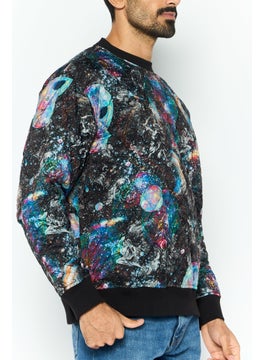 EMPORIO ARMANI Men Crew Neck All Over Print Long Sleeves Sweatshirt, Black Combo  - Image 3