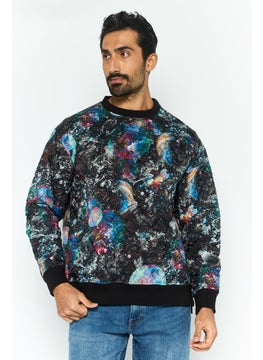 EMPORIO ARMANI Men Crew Neck All Over Print Long Sleeves Sweatshirt, Black Combo  - Image 1