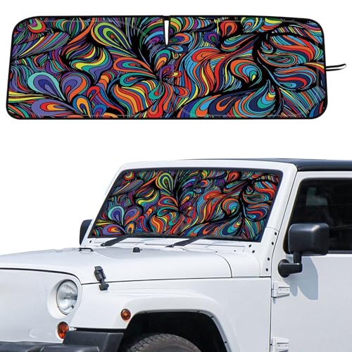 DaisyInner Windshield Sun Shade Compatible with Jeep Jk Jku Jl Jlu 1997-2023 and Compatible with Gladiator Jt 2020-2023 Foldable Windshield Sunvisor Blocks UV Rays (Abstract, 16.5" x 52.5") - Image 1