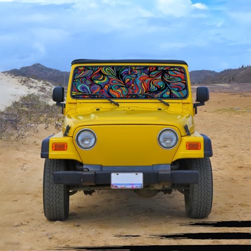 DaisyInner Windshield Sun Shade Compatible with Jeep Jk Jku Jl Jlu 1997-2023 and Compatible with Gladiator Jt 2020-2023 Foldable Windshield Sunvisor Blocks UV Rays (Abstract, 16.5" x 52.5") - Image 2