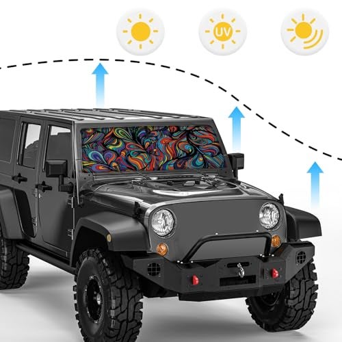DaisyInner Windshield Sun Shade Compatible with Jeep Jk Jku Jl Jlu 1997-2023 and Compatible with Gladiator Jt 2020-2023 Foldable Windshield Sunvisor Blocks UV Rays (Abstract, 16.5" x 52.5") - Image 5