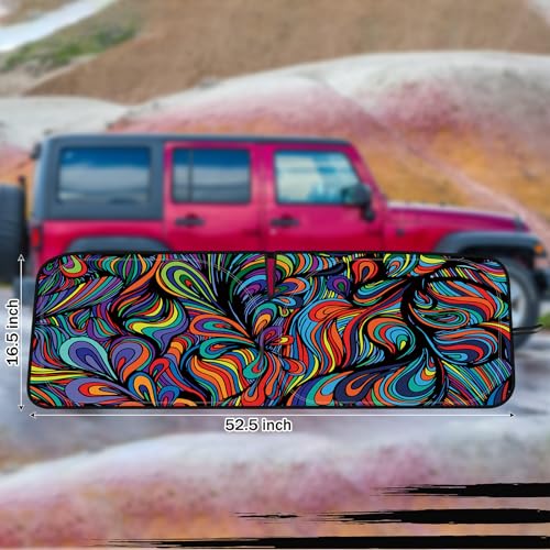 DaisyInner Windshield Sun Shade Compatible with Jeep Jk Jku Jl Jlu 1997-2023 and Compatible with Gladiator Jt 2020-2023 Foldable Windshield Sunvisor Blocks UV Rays (Abstract, 16.5" x 52.5") - Image 3