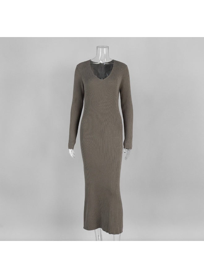 NIBEMINENT V-neck Elegant Knitted Dress Women Vintage Coquette Long Dress Autumn Winter Retro A-line Party Dresses Slim Up - Image 1