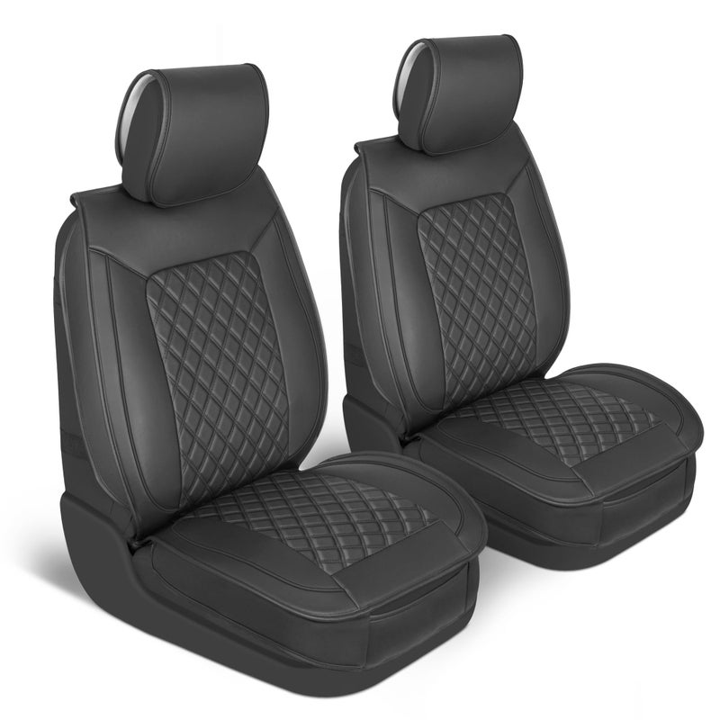 MotorBox Faux Leather Front Seat Covers  2Piece Set for Cars Trucks  SUVs  SemiUniversal Fit Napa Style Cushion with Interior Protector  Stylish Durable Easy to Install