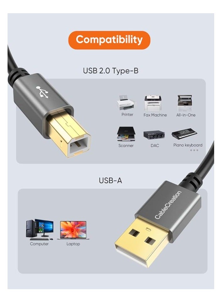 erorex USB Printer Cable 1.5M, USB A to B Scanner Cord, USB MIDI Cable, Compatible with HP, Cannon, Brother, Epson,Brother, Dell, Xerox, Samsung，Midi Keyboard, Instrument, Piano, Dac - Image 3
